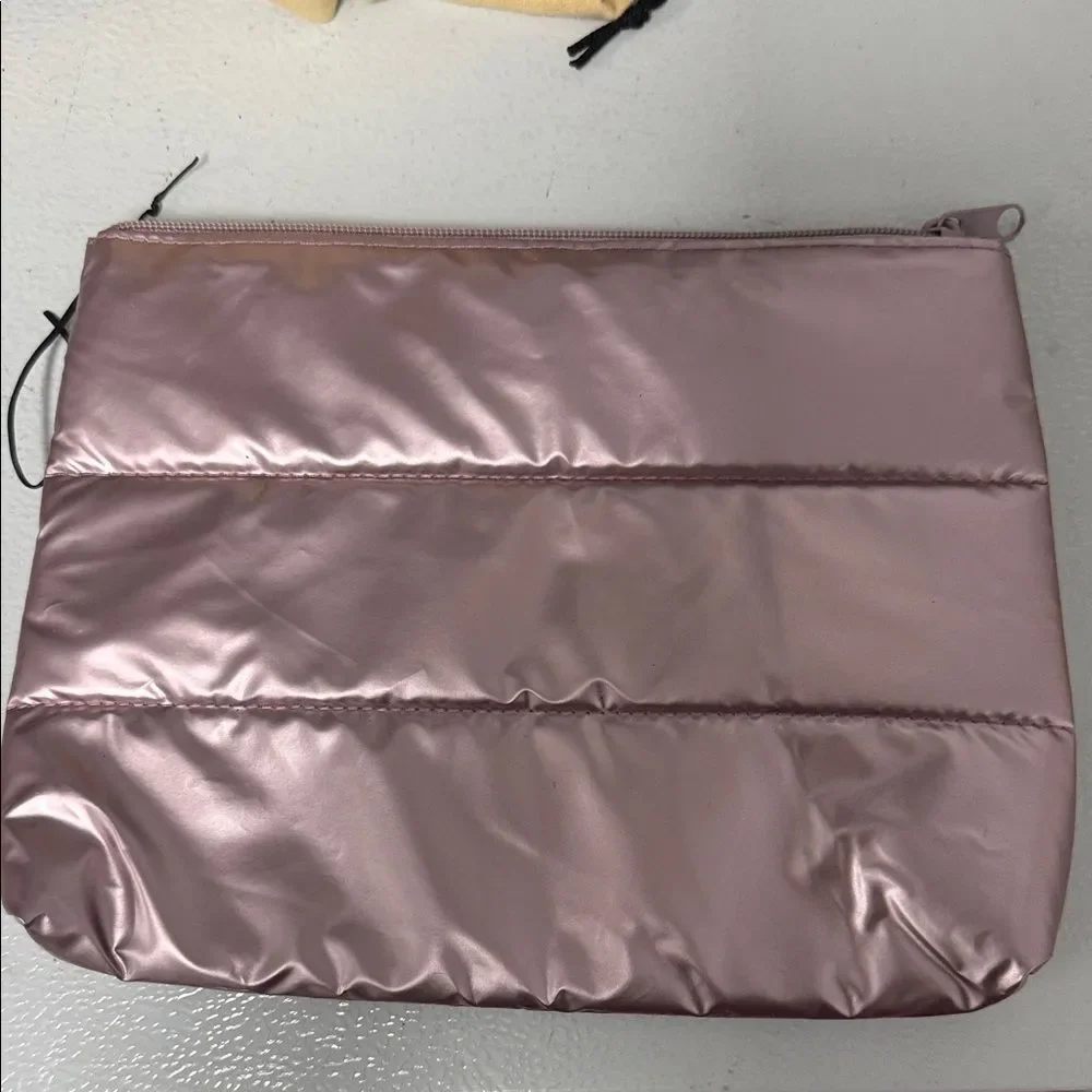 BRAND NEW Metallic Blush Pink Puffer Cosmetic Zip Pouch LARGE